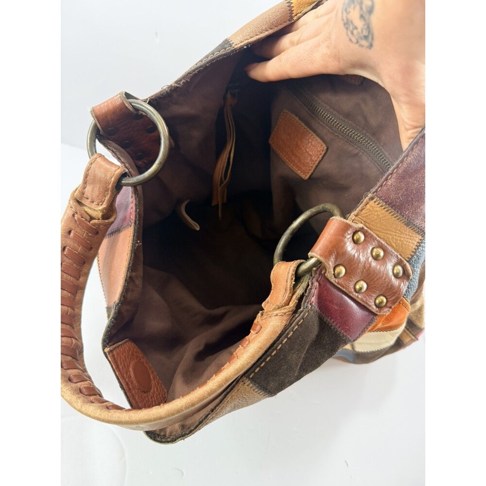 *Rare* Lucky Brand Vintage Patchwork Leather Suede Hobo Bag Multicolor Boho Y2K - Picture 9 of 15